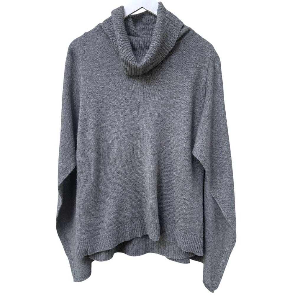 Funsport Cashmere Wool Blend Sweater Large Gray Cape Back Cowl Turtleneck Womens